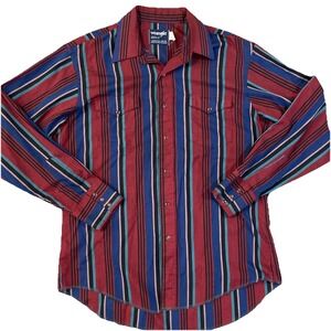 Vintage Wrangler Mens Pearl Snap Shirt 16 1/2 - 35 Cotton Long Sleeve Striped‎